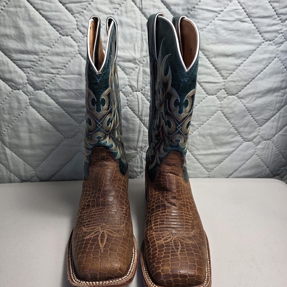 Nocona Womens Green and Brown Leather Pull On Cowgirl Boots Size 8B - Picture 9 of 10